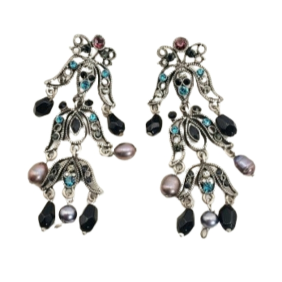 Cute Rhinestone with Pearls Chandelier Dangle Earrings - Picture 1 of 5